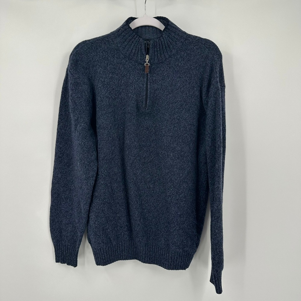 Iceland Mens Preppy Wool Blend Quarter Zip Sweater Sz L Navy Blue Made in Italy